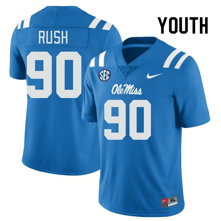 Youth #90 Jeffery Rush Ole Miss Rebels College Football Jerseys Stitched-Power Blue